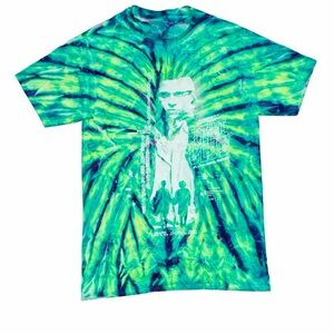 Rucking Fotten S Tie-Dye Green and Blue Graphic Fight Club Tee